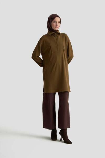 Armine TREND New Season Turtleneck Half Zipper Inner Collar Stone Tunic