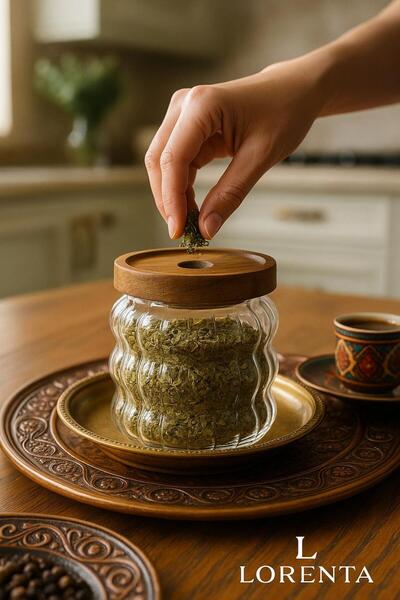 isra kristal Bambu Kapaklı Dalgalı Cam Kavanoz – Saklama Kabı ve Baharatlık -...