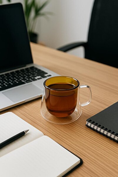 isra kristal Double Wall Colored Glass Mug – Heat Resistant Coffee and Tea Cup