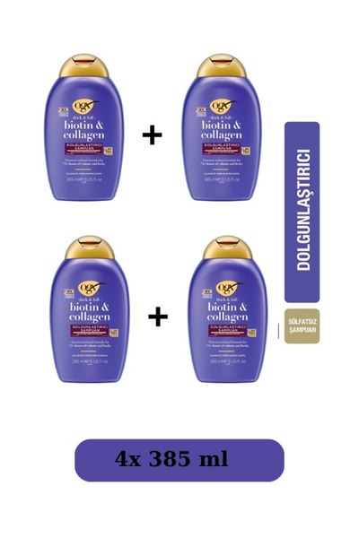 OGX Dolgunlaştirici Biotin & Kolajen Sülfatsız Şampuan 385 ml 4 Adet