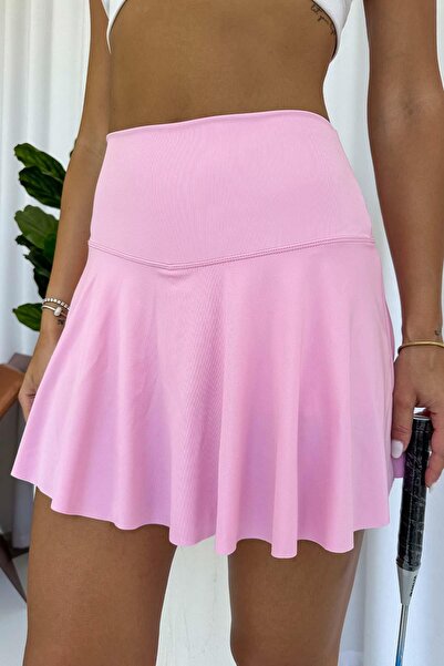 Mine Tan Butik High Waist Lycra Scuba Shorts Skirt - Pink