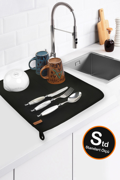 HAMUR Basic S Bulasik Kurutma Mati 46x36 cm Std Kurulama Bezi Kurutma Örtüsü Tezgah Üstü Siyah