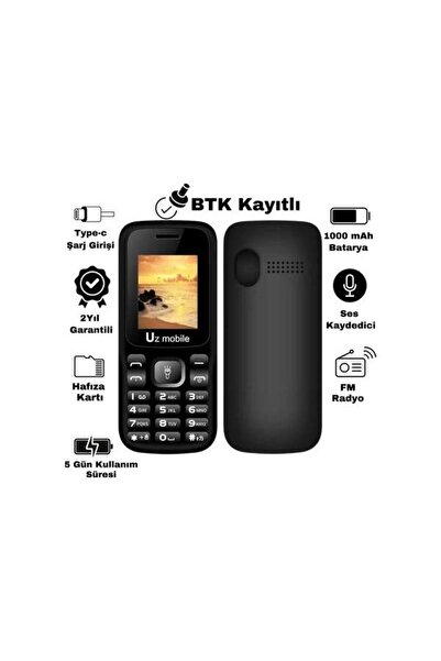 UZ MOBİLE Uz Mobile -Sim Kartlı, Yerli Üretim Tuşlu Telefon Uz Türkiye Garantili