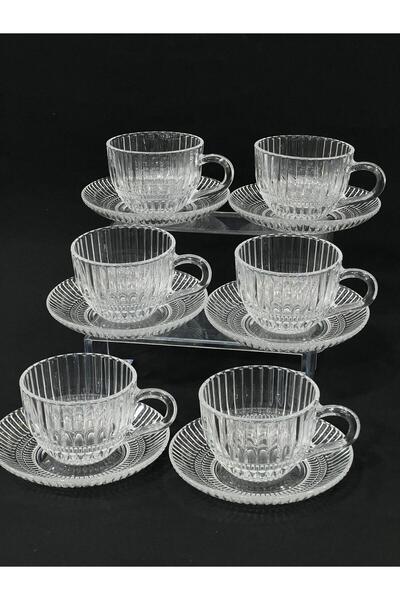 isra kristal Kristal Görünümlü Cam Fincan Takımı 12 Parça – 6 Fincan 6 Tabak ...