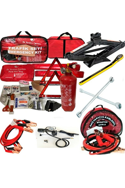 inoltrare Beşli Araç Seti Trafik Seti + Akü Takviye Kablosu + Kriko + Bijon A...