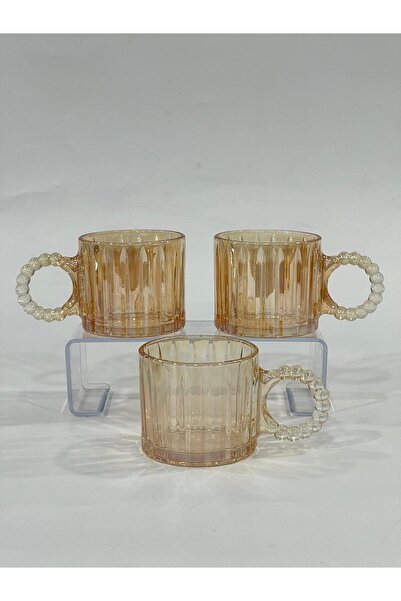 isra kristal Amber Colored Glass Tea and Coffee Cups with Handles – Set of 3 Modern Cups