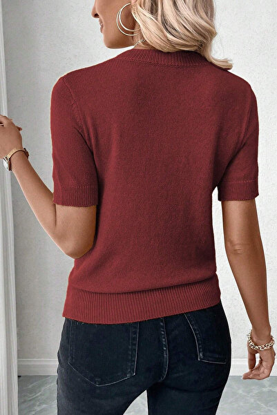 citystyle 2 db rövid ujjú Lycra Crew nyakú blúz Claret Red - Mink