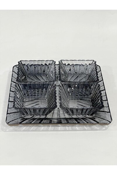 isra kristal Crystal Look Smoked Glass 5-Piece Breakfast Set – Stylish Presentation and Snack Serving