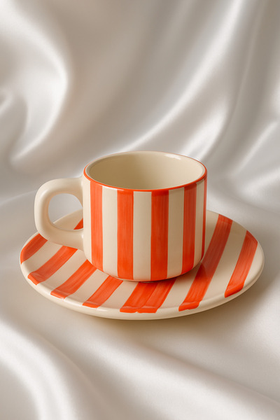 Hausette Thick Line Pattern Ceramic Turkish Coffee, Mug, Turkish Coffee Cup, Cup, Mug