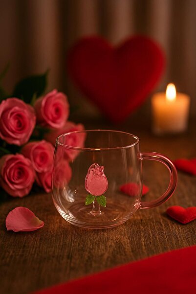 isra kristal Decorative Rose Figured Glass Mug – Coffee, Tea and Herbal Tea Cup
