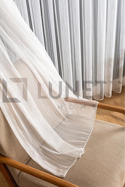 LUNETT HOME Ready to Use Dnr24 Chain Pattern Cream Color Sparse (1X2) Pleated Sewing Tulle Curtain