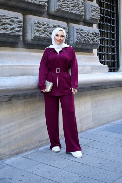 onlymoon Kadın Alt Üst Takım | Bordo Elbise | Günlük–Ofis–Kombin | %100 Pamuk Pantolon Bluz