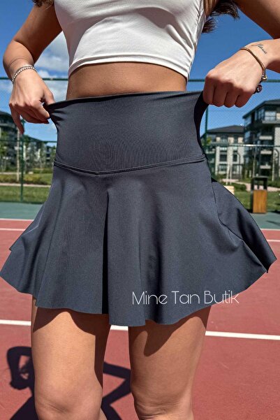 Mine Tan Butik High Waist Lycra Scuba Shorts Skirt - Gray