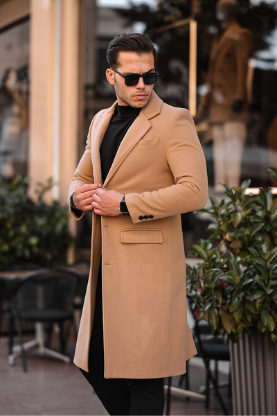 Mero Life Мъжко дълго палто от вълнена смес кашмир Vision Slim Fit