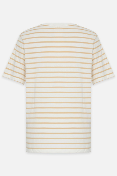 Amia&Co. White-Beige Striped Crew Neck Short Sleeve T-Shirt