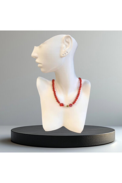 Alyas Aksesuar Handmade Evil Eye Beaded Red Necklace