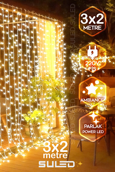 SULED Perde Led Işık 3x2 Metre 220v Fişli Iç Ve Dış Mekan Ortam Ambiyans Süs Ve Dekor Led Işık