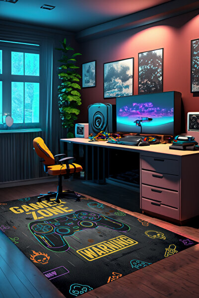 YTR HOME Gamer Halısı Dijital Baskı Yıkanabilir Kaymaz Taban Dekoratif Çocuk ...