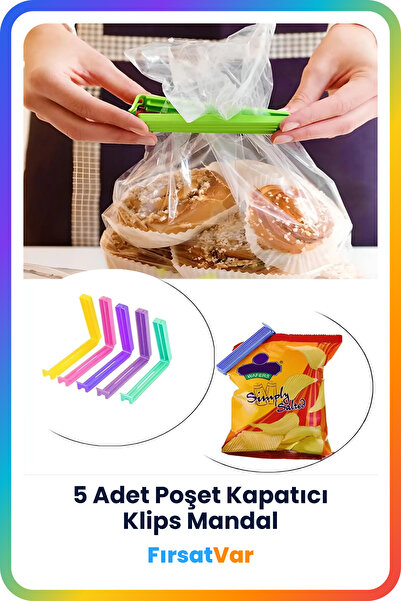 FırsatVar Gıda Poşeti Ağzı Kapatma Aparatı Poşet Kapatıcı Klips 5adet Plastik