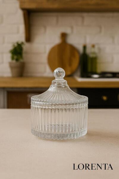 isra kristal Cam Kapaklı Kristal Görünümlü Şekerlik - Lokumluk ve Sunum Kabı ...