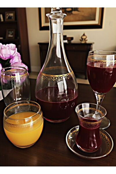 DECOSTYLE Paşabahçe Figure Gold 49 Parça 12 Kişilik Çeyizlik Bardak Seti - Altın Detaylı Cam Takım