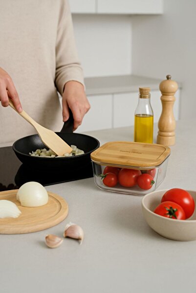 isra kristal Glass Storage Container with Bamboo Lid - with Lid, Kitchen Organizer - Heat Resistant and Leakproof