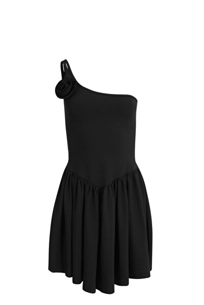 La Sarta LA SPEZİA - Black Single Sleeve Dress with Rose Detail
