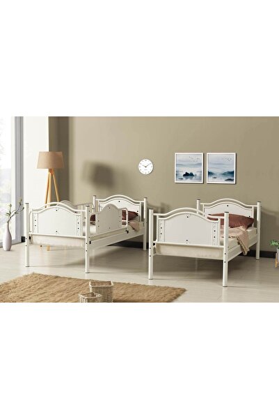 ARGİMO Avangard Ahşap Başlık Metal Ranza Ve Karyola 90x190 Beyaz