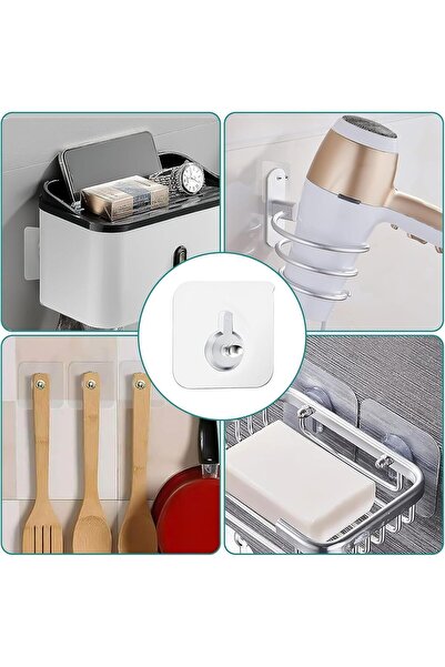 ePhase 4 ADET Kendinden Yapışkanlı Çok Amaçlı Şeffaf Banyo Mutfak Askı Tablo Saat Raf Asma Aparatı