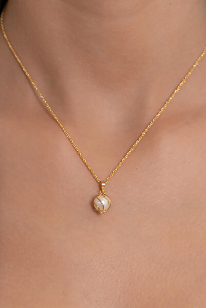 AMES GOLD KUYUMCULUK 14 Ayar Altın Kafesli Tasarım İnci Kolye