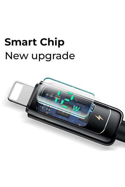 Glassology كابل USB-C إلى Lightning بقوة 20 واط، بطول 1.2 متر، مزود بشاشة LED، مع شحن سريع بتقنية PD، كابل مضفر