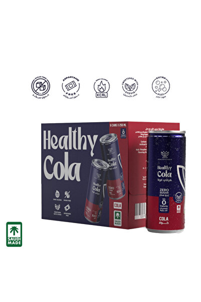 Healthy Cola co كولا صحية، 6 علب × 250 مل، محلاة بالستيفيا، مشروب غازي، بدون سكر، خالي من الأسبارتام، زيرو