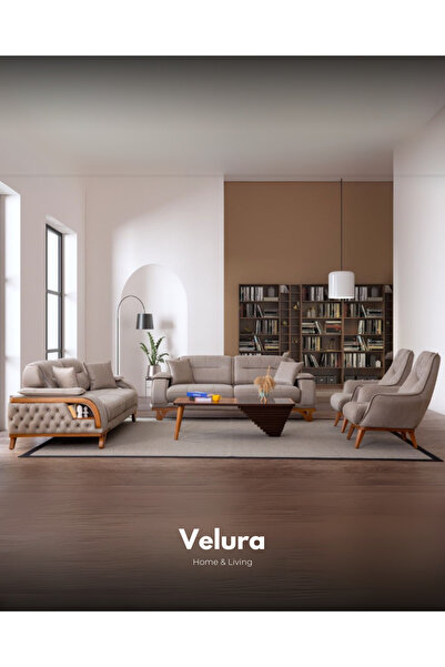 Velura Home & Living Berra Koltuk Takımı & Oturma Grubu (3+3+1+1) - Koyu Krem