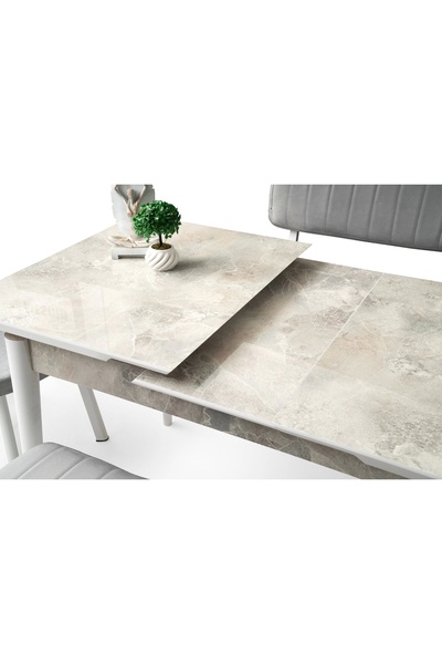 Evistro Ortadan Açılır Büyüyen Yemek Masası Mermer Desenli 80x130cm SADECE MASA FİYATIDIR