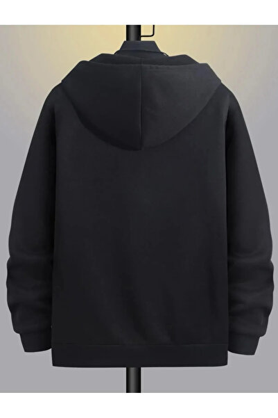 DEEPSENSE Hanorac negru pentru bărbați, cu glugă, cu fermoar, oversize, cardigan