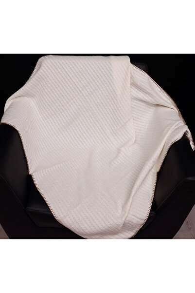 Elf Design Knitted Pattern Baby Pique Organic Cotton Baby Blanket Ecru 120X10...