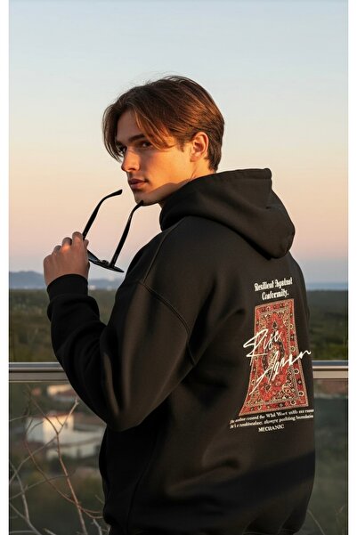 FUFLUNS سترة رياضية بغطاء للرأس للجنسين بطباعة أمامية وخلفية كبيرة الحجم من R...