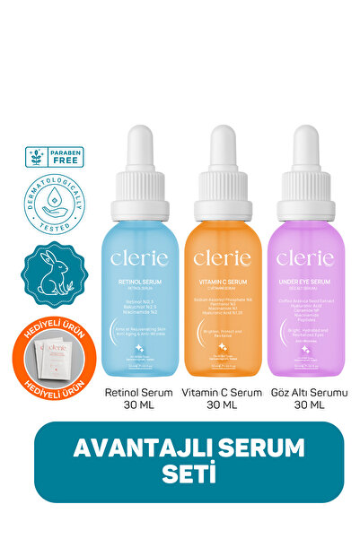 3’lü Serum Seti (Avantajlı Paket) – Retinol, C Vitamini & Göz Altı Serumu – Leke & Morluk Karşıtı