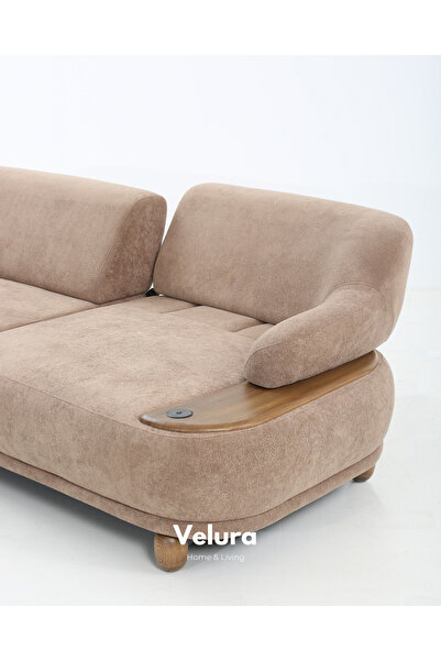 Velura Home & Living Elegance Sırt Mekanizmalı Üç Adet Üçlü Kanepe & USB Portlu 3'lü Koltuk (3+3+3) - Kahve
