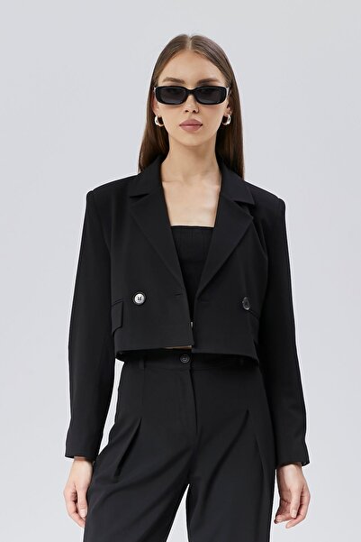 Bolivente Μαύρο Crop Lined Woven Blazer Jacket