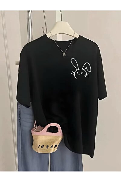 FUFLUNS Rabbit Printed Women'S/Men's Unisex Oversize Crop Neck T-Shirt