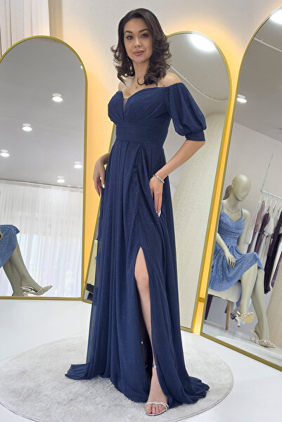 Elbise Delisi Kadın Kısa Kol Drapeli Abiye Elbise Büyük Beden Renkler: Lila, Saks, Siyah, Zümrüt Yeşili, Lacivert