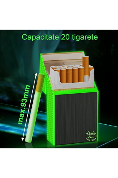 OptimStar Tobacco case, with electric lighter, phosphorescent, USB charging, capacity 20 cigarettes, Gray