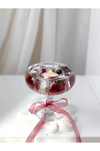 mumbi Gül Yapraklı Sevgililer Gününe Özel Tasarlanmış Mumluk, Tamamen El Yapı...