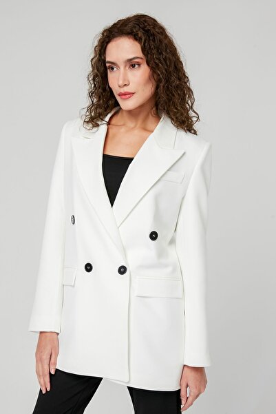 Bolivente Екрю сако с подплата и двойно закопчаване, тъкан оверсайз