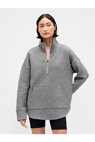 GAP Kadın Gri GapFit Quilted Jacquard Pullover Spor Üst