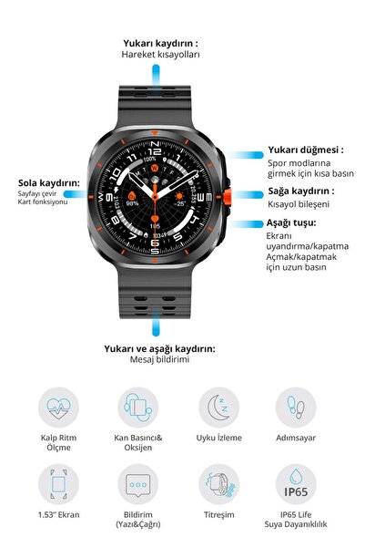 Piranha 9922 Akıllı Saat / Sesli Görüşme/ 1.53" Ekran / Uyku İzleme / Titreşim / Kalp Ritm Ölçme /Adımsayar