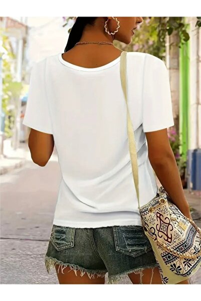 FUFLUNS Daisy Printed V-Neck Oversize T-Shirt