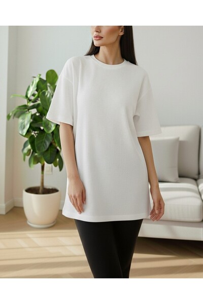 Modamorfo Μπλουζάκι με λαιμόκοψη με ραβδώσεις - Λευκό