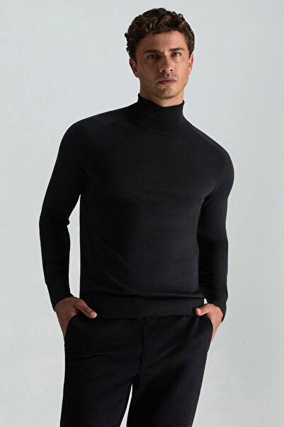 Hemington Boğazlı Slim Fit Siyah Merino Yün Triko